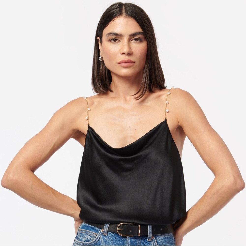 CAMI NYC REVOLVE  NEW BUSY COWL NECK CAMI WITH PEARL STRAPS